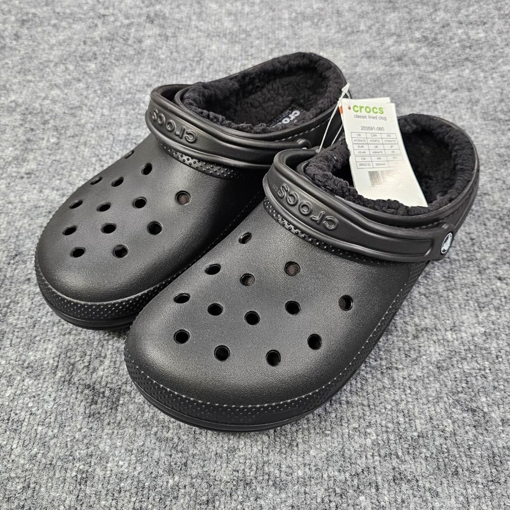 Crocs Classic Lined Clog Unisex Black Shoes Size US Mens 10 Women's 12 Brand New